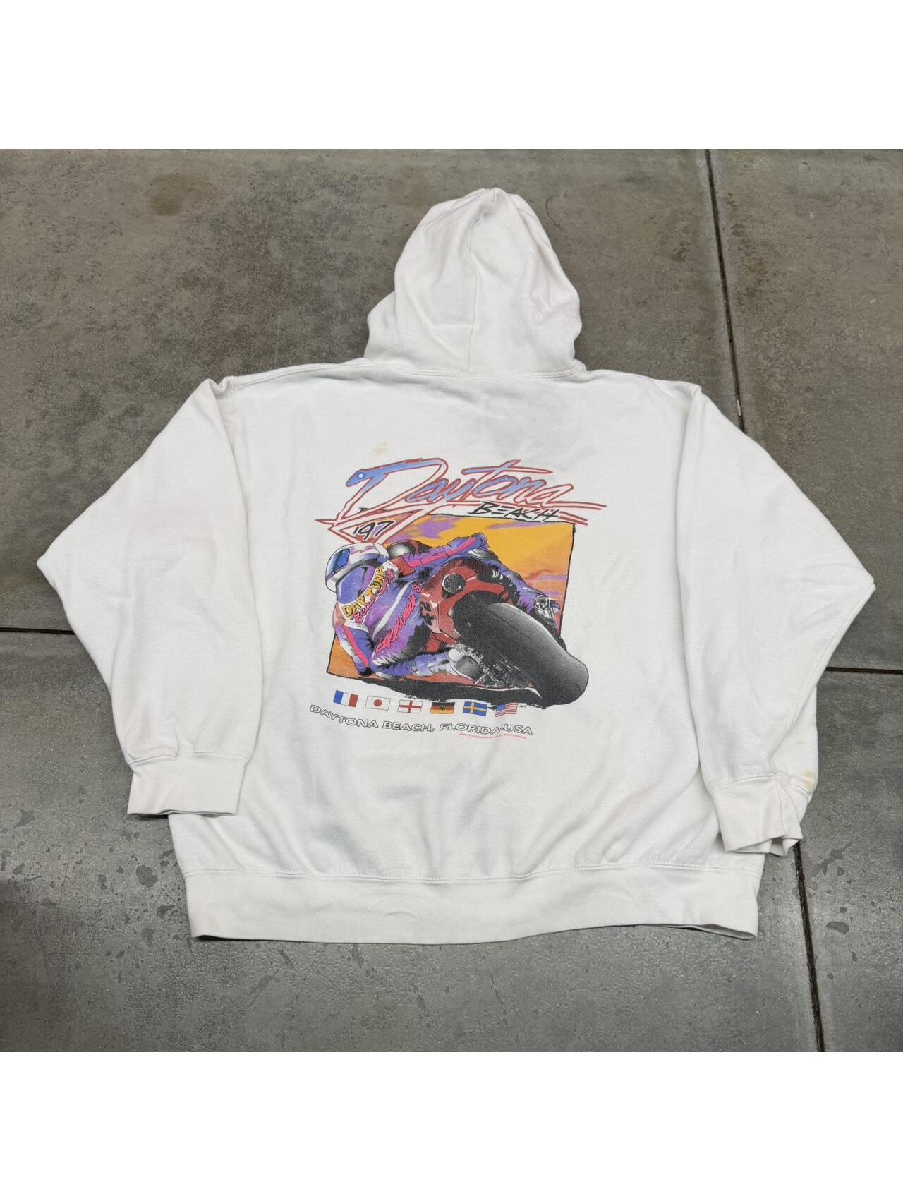 Vintage Daytona Beach Florida Biker White Hoodie Size Xl Vintage Daytona Beach Florida Biker White Hoodie Size Xl